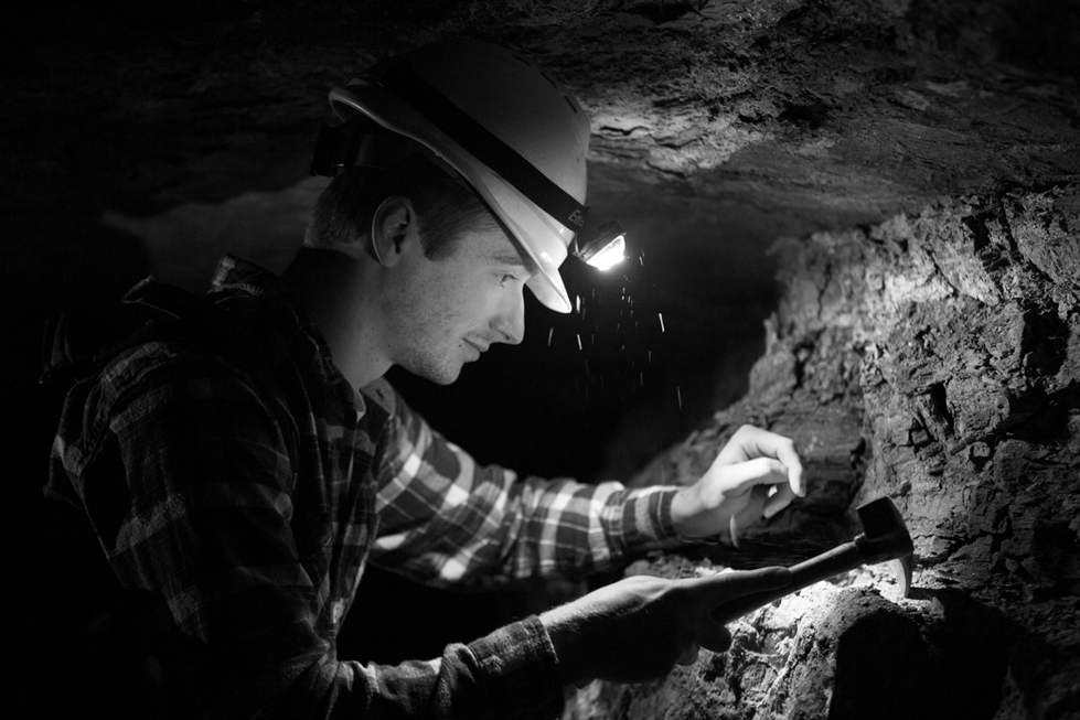 Zach Curry in a gypsum mine